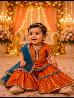 Baby Girl Rawsilk Gharara Set 9-12 Months | Wedding & Birthday Party Outfit |